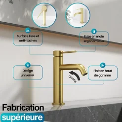 Dileci Robinet à bec court - Coloris Or -* Robinet Lave-Mains