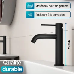Dileci Robinet à bec court pour salle de bain couleur noir mat -* Robinet Lave-Mains