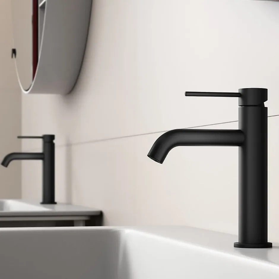 Dileci Robinet à bec court pour salle de bain couleur noir mat -* Robinet Lave-Mains