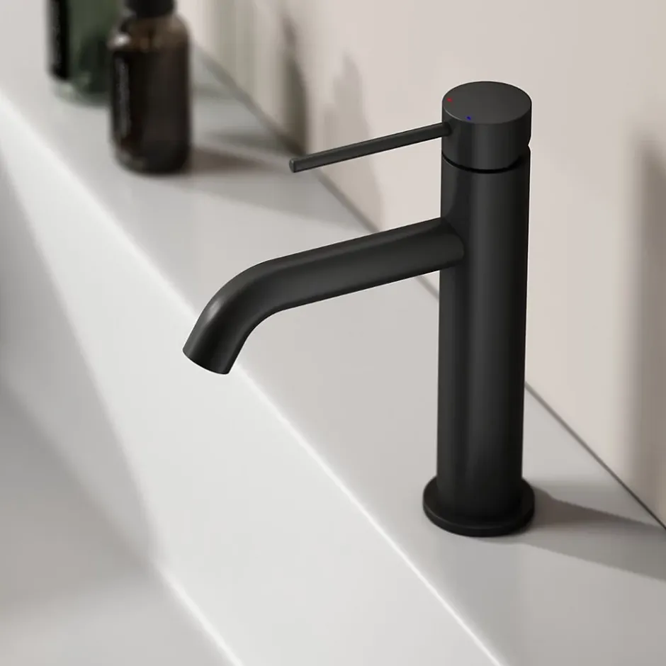 Dileci Robinet à bec court pour salle de bain couleur noir mat -* Robinet Lave-Mains