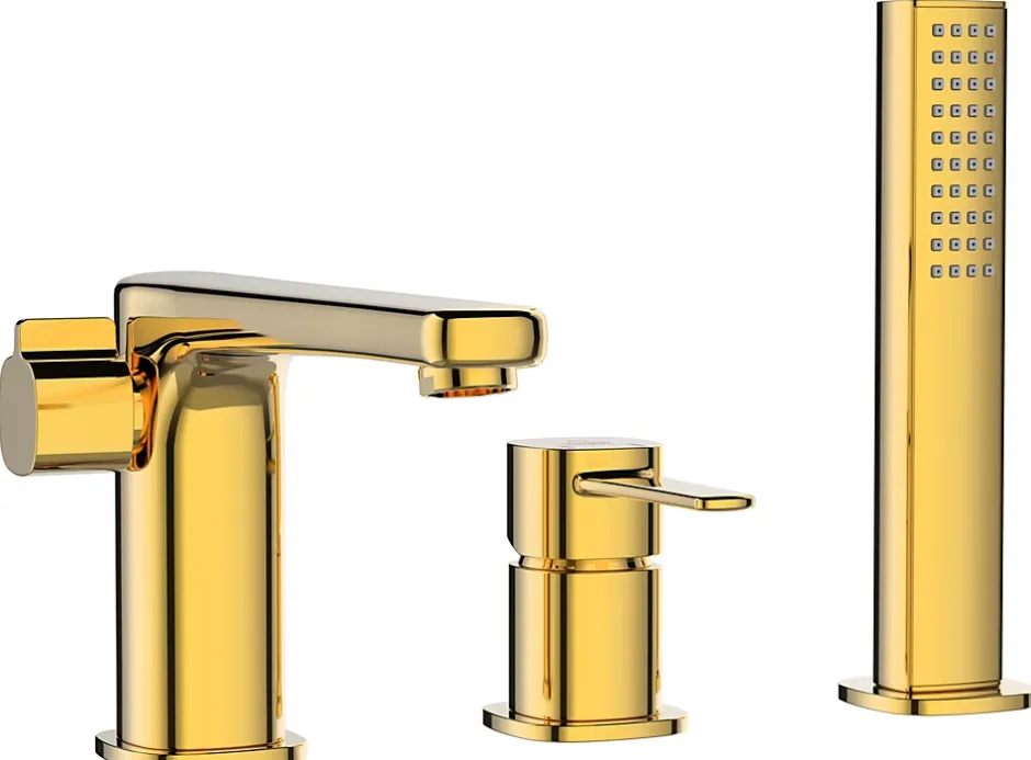 Invena Robinet 3 Trous Doré Poignée Douche Mitigeur Salle De Bain Faible Encombrement