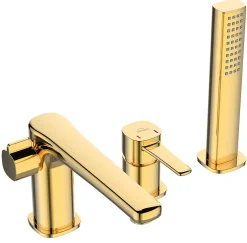 Invena Robinet 3 Trous Doré Poignée Douche Mitigeur Salle De Bain Faible Encombrement