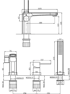 Invena Robinet 3 Trous Doré Poignée Douche Mitigeur Salle De Bain Faible Encombrement