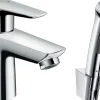 Hansgrohe Robinet bidet avec douchette Talis E + bonde Push-Open Chromé* Robinet De Bidet
