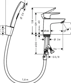 Hansgrohe Robinet bidet avec douchette Talis E + bonde Push-Open Chromé* Robinet De Bidet