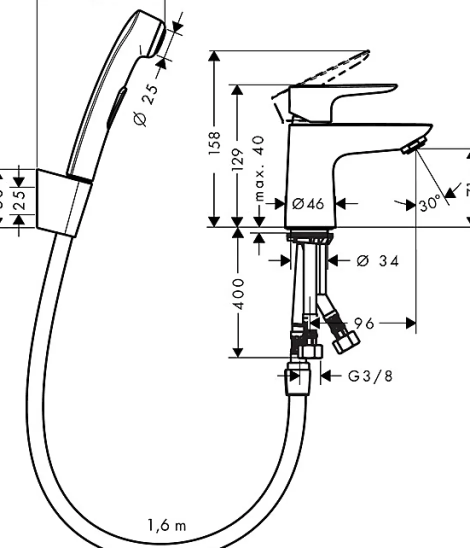 Hansgrohe Robinet bidet avec douchette Talis E + bonde Push-Open Chromé* Robinet De Bidet