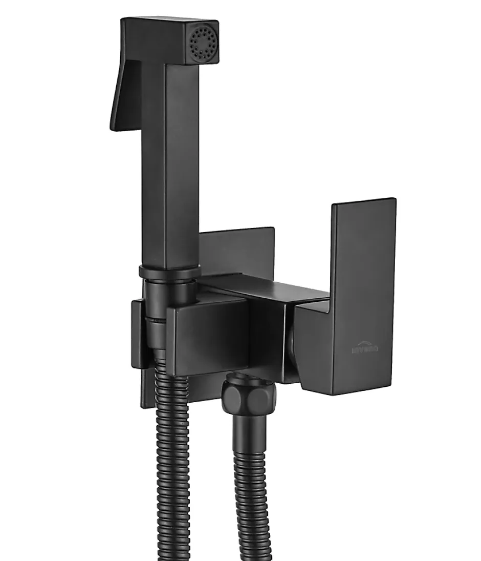 Invena Robinet Bidet Douchette Noir Forme Carree Monocommande
