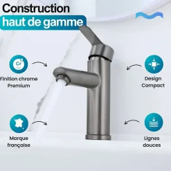 Dileci Robinet compact pour salle de bain couleur gris métallisé -
