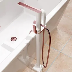 Hudor Robinet de baignoire au sol 23 blanc et rose doré collection Argolide* Robinet De Baignoire