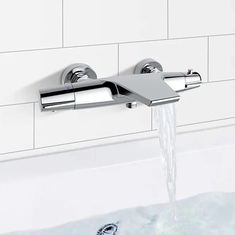 Homelody Robinet de Baignoire Cascade Mitigeur Thermostatique de Douche pour Baignoire Robinet de Douche Laiton Chromé Design Elégant* Colonne De Douche Thermostatique