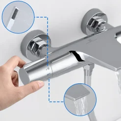 Homelody Robinet de Baignoire Cascade Mitigeur Thermostatique de Douche pour Baignoire Robinet de Douche Laiton Chromé Design Elégant* Colonne De Douche Thermostatique