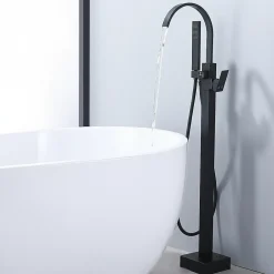 Homelody Robinet de Baignoire Cascade sur Pied Montage au Sol avec Douchette, pour Bain et Douche