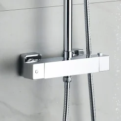 Kibath Robinet de colonne de douche thermostatique carré avec finition chromée brillante en laiton* Robinet De Douche