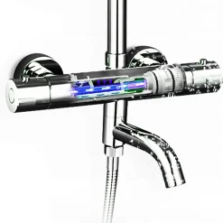 Kibath Robinet de colonne de douche thermostatique AVEC BEC, finition chrome poli, en laiton