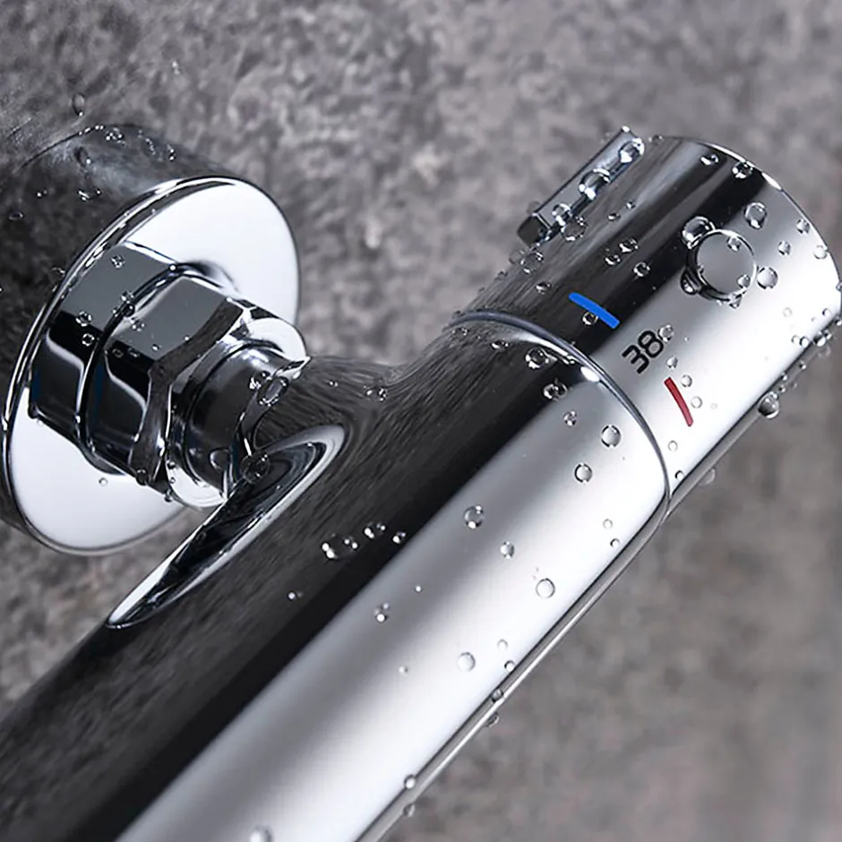Kibath Robinet de colonne de douche thermostatique avec finition chromée brillante en laiton* Robinet De Douche