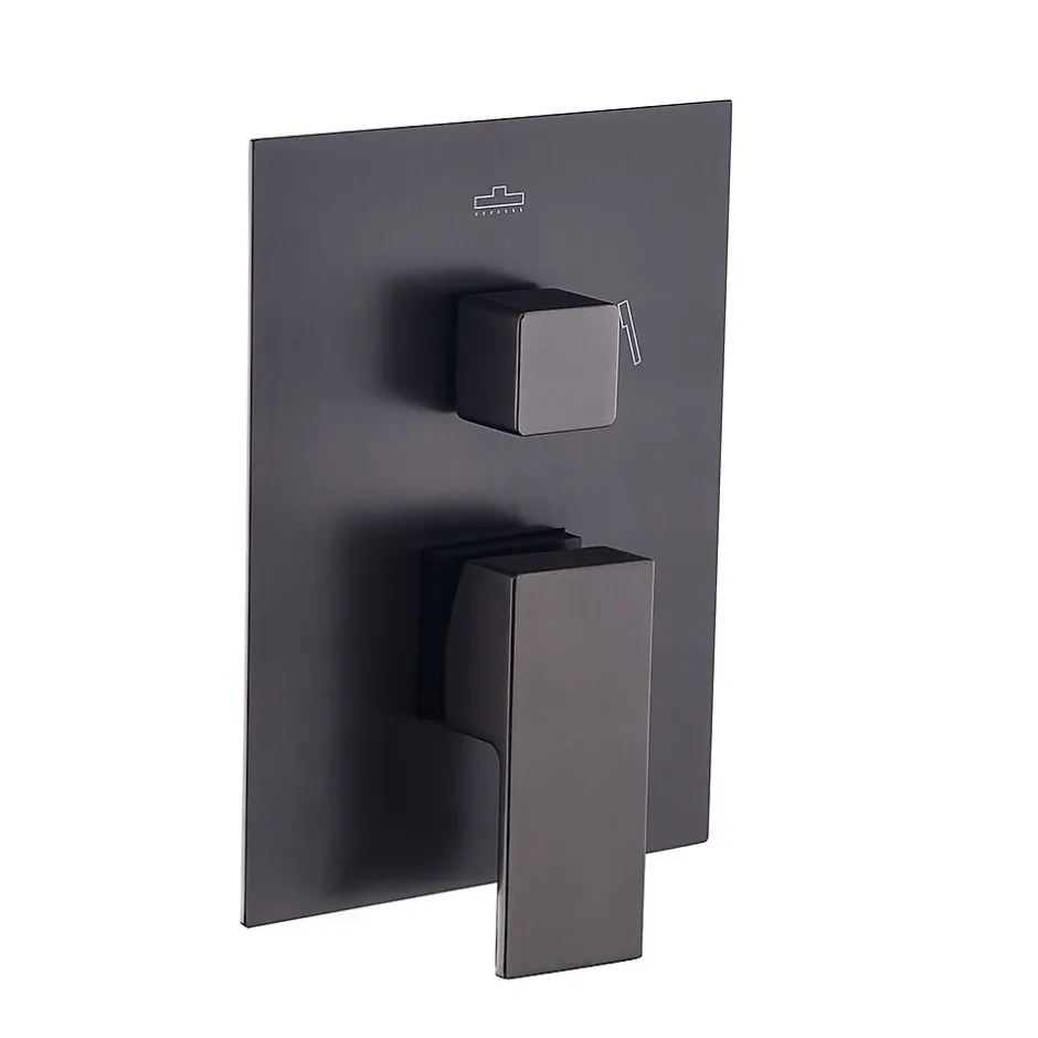 Kibath Robinet de douche encastré, monocommande pour montage au plafond CHE carré, finition NOIR mat, en laiton