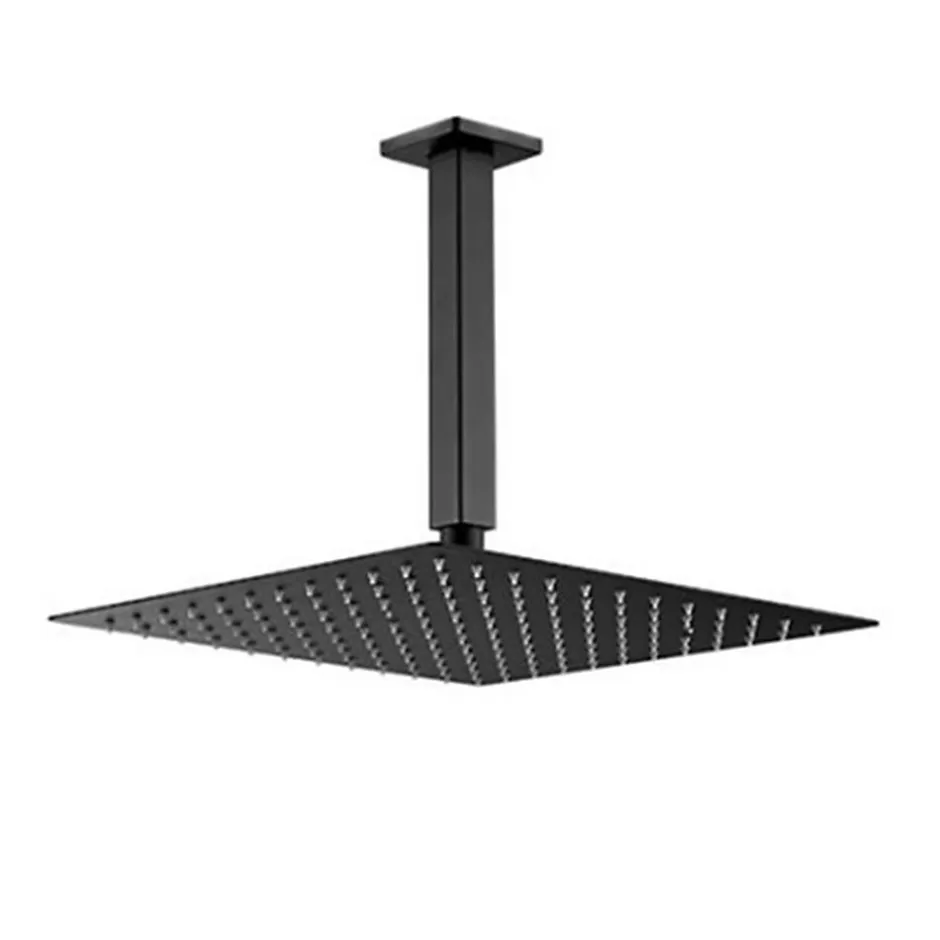 Kibath Robinet de douche encastré, monocommande pour montage au plafond CHE carré, finition NOIR mat, en laiton