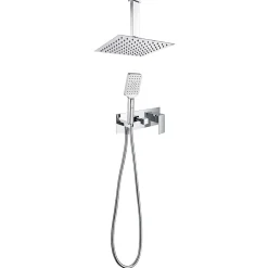 Kibath Robinet de douche encastré, levier unique monté au plafond, carré, finition chrome poli, en laiton* Robinet De Douche