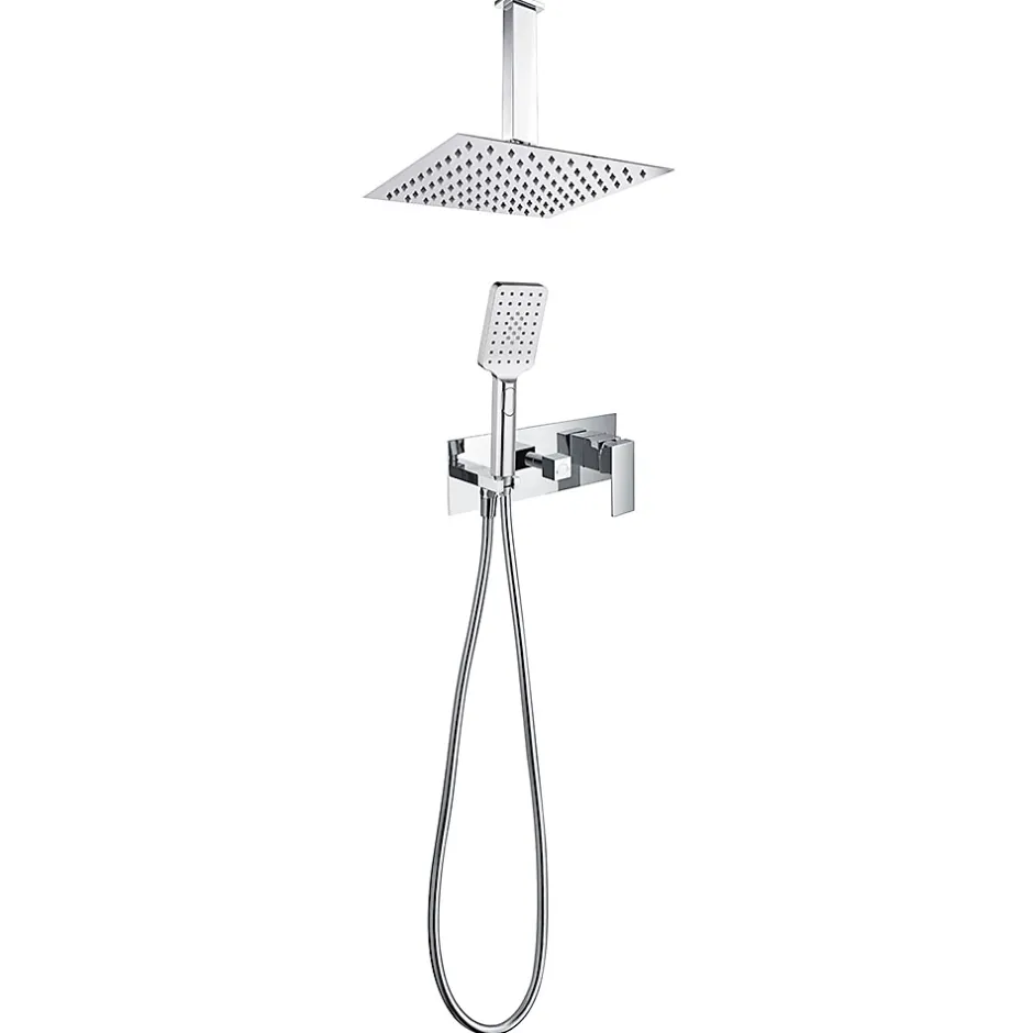 Kibath Robinet de douche encastré, levier unique monté au plafond, carré, finition chrome poli, en laiton* Robinet De Douche
