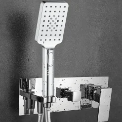 Kibath Robinet de douche encastré, levier unique monté au plafond, carré, finition chrome poli, en laiton* Robinet De Douche