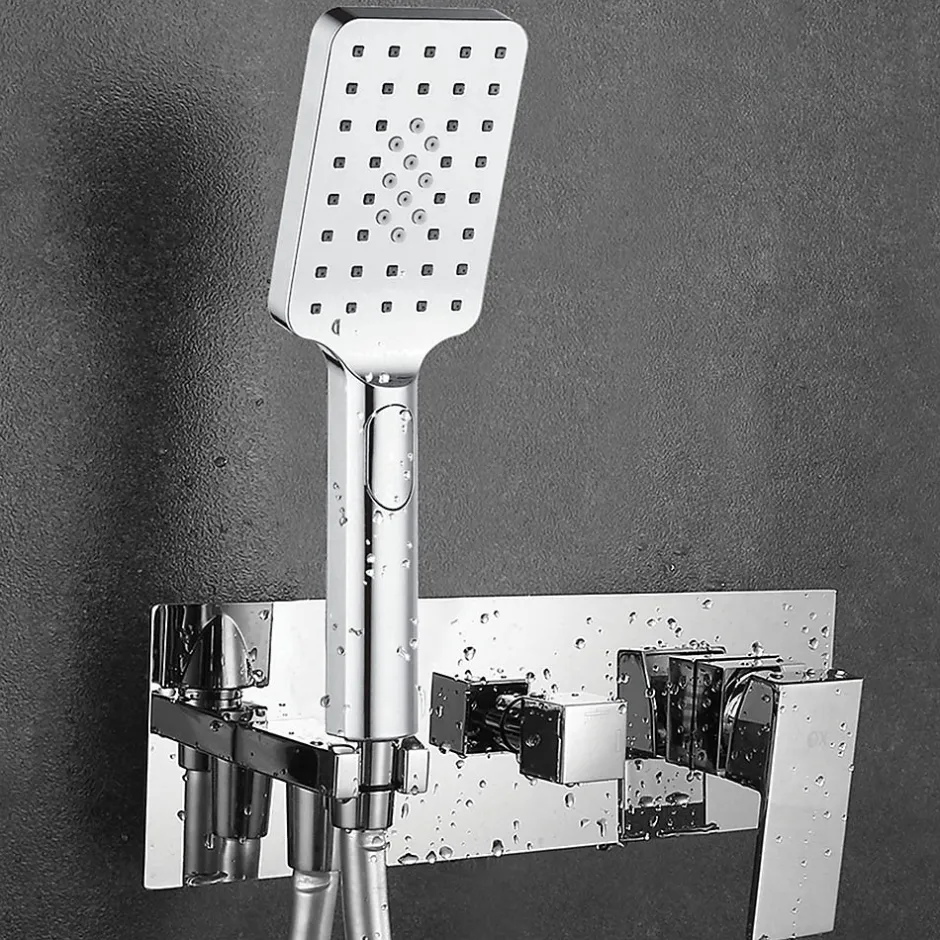 Kibath Robinet de douche encastré, levier unique monté au plafond, carré, finition chrome poli, en laiton* Robinet De Douche