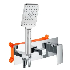 Kibath Robinet de douche encastré, levier unique monté au plafond, carré, finition chrome poli, en laiton* Robinet De Douche