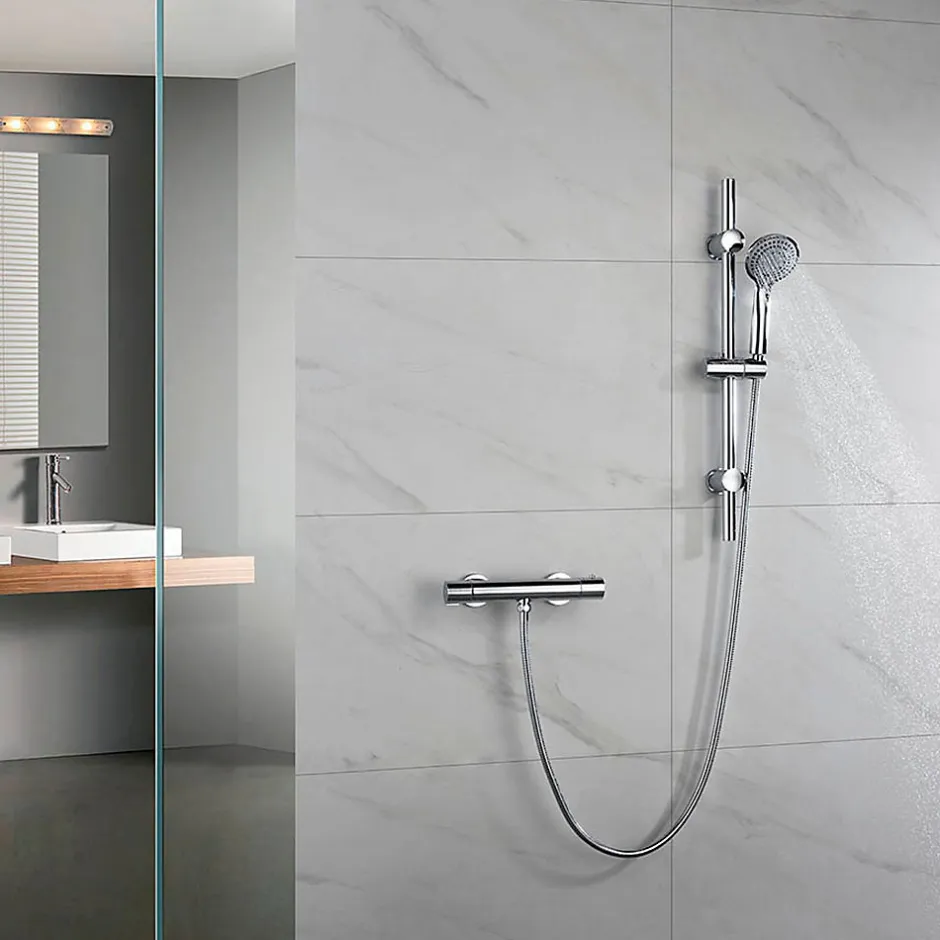 Kibath Robinet de douche thermostatique ORTE avec barre de douche, finition chrome poli, en laiton