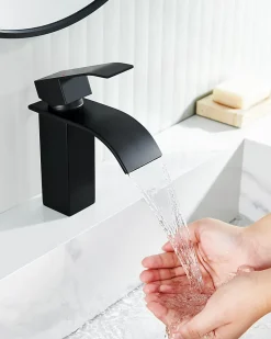Anycée Max Robinet de Lavabo Cascade, Noir Mitigeur de Lavabo, ANYCEE MAX Robinet de Salle de Bain, Lave-mains Monocommande