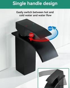 Anycée Max Robinet de Lavabo Cascade, Noir Mitigeur de Lavabo, ANYCEE MAX Robinet de Salle de Bain, Lave-mains Monocommande