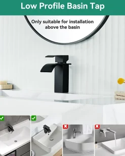 Anycée Max Robinet de Lavabo Cascade, Noir Mitigeur de Lavabo, ANYCEE MAX Robinet de Salle de Bain, Lave-mains Monocommande