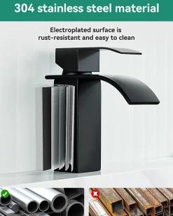 Anycée Max Robinet de Lavabo Cascade, Noir Mitigeur de Lavabo, ANYCEE MAX Robinet de Salle de Bain, Lave-mains Monocommande