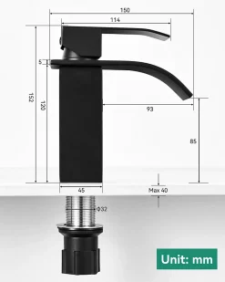 Anycée Max Robinet de Lavabo Cascade, Noir Mitigeur de Lavabo, ANYCEE MAX Robinet de Salle de Bain, Lave-mains Monocommande