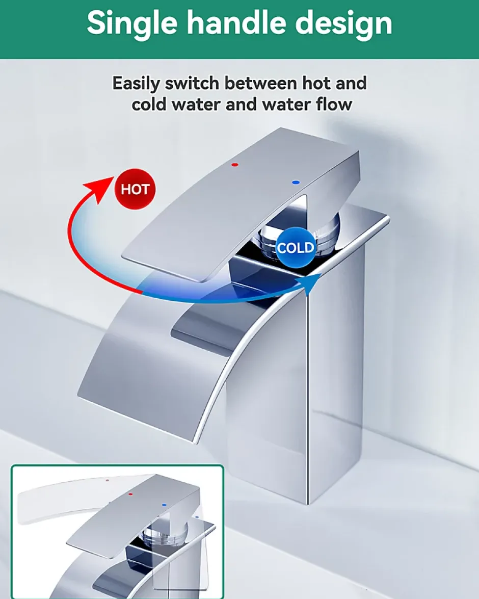 Cecipa Max Robinet de Lavabo Cascade, Mitigeur de Lavabo, Robinet de Salle de Bain, Lave-mains Monocommande* Robinet Lavabo Et Vasque