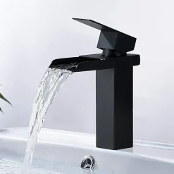 Homelody Robinet de Lavabo Cascade Noir Mitigeur de Lavabo Mono-trou Robinetterie Lave-mains Monocommande Robinet Salle de Bain