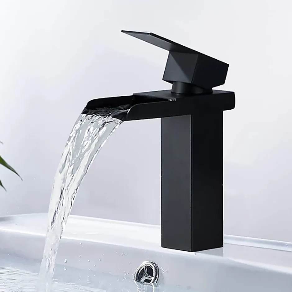 Homelody Robinet de Lavabo Cascade Noir Mitigeur de Lavabo Mono-trou Robinetterie Lave-mains Monocommande Robinet Salle de Bain