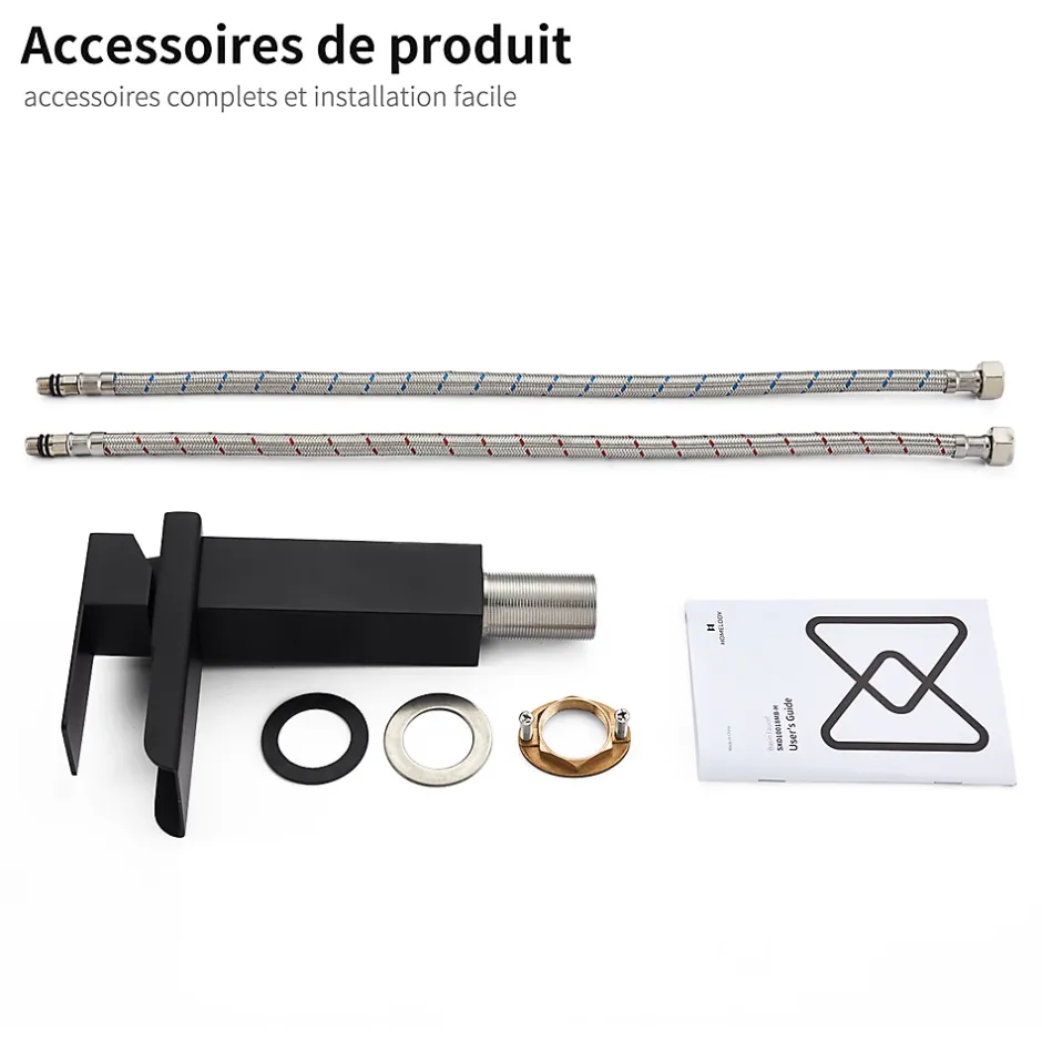 Homelody Robinet de Lavabo Cascade Noir Mitigeur de Lavabo Mono-trou Robinetterie Lave-mains Monocommande Robinet Salle de Bain