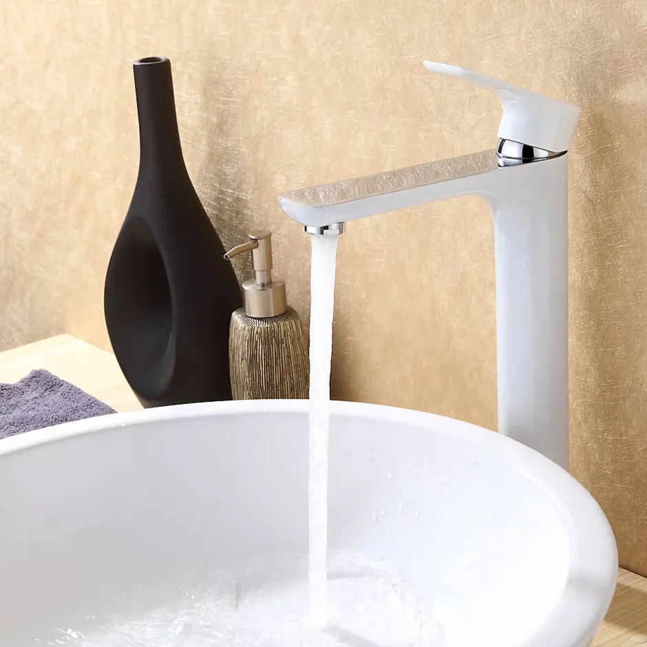 Bernstein Robinet de lavabo de haute qualité Robinet de Salle de bain 4025CW en blanc/chrome brillant* Robinet Lave-Mains