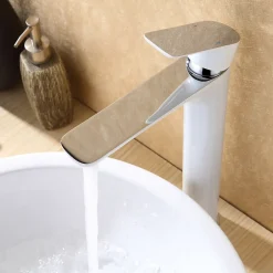 Bernstein Robinet de lavabo de haute qualité Robinet de Salle de bain 4025CW en blanc/chrome brillant* Robinet Lave-Mains