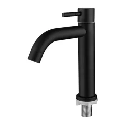 Deko Robinet de lavabo en acier inoxydable noir mat, robinet d'eau froide simple (froid uniquement)