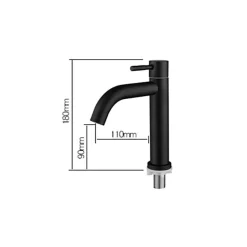 Deko Robinet de lavabo en acier inoxydable noir mat, robinet d'eau froide simple (froid uniquement)
