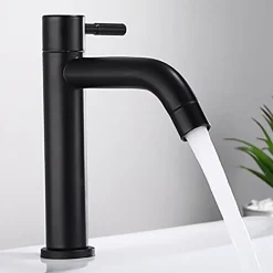 Deko Robinet de lavabo en acier inoxydable noir mat, robinet d'eau froide simple (froid uniquement)