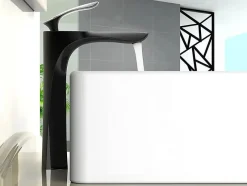 Hudor Robinet de lavabo surélevé 205 en laiton noir et chrome collection Céphise* Robinet Lavabo Et Vasque