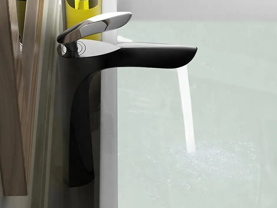 Hudor Robinet de lavabo surélevé 205 en laiton noir et chrome collection Céphise* Robinet Lavabo Et Vasque