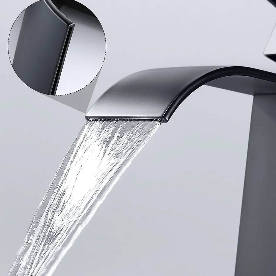 Cecipa Max Robinet de Salle de Bain Noir Moderne - Sortie Cascade Naturelle, Mitigeur de Lavabo Cascade