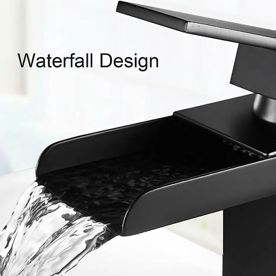 Deko Robinet de salle de bain noir mat, robinet de lavabo à levier unique, robinet mitigeur de lavabo à poser
