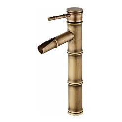 Deko Robinet haut en bambou, mitigeur de lavabo cascade, robinet d'eau chaude et froide à un trou, bec de déconnexion à 3 joints* Robinet Lavabo Et Vasque