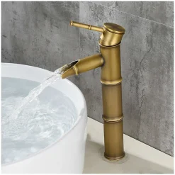 Deko Robinet haut en bambou, mitigeur de lavabo cascade, robinet d'eau chaude et froide à un trou, bec de déconnexion à 3 joints* Robinet Lavabo Et Vasque