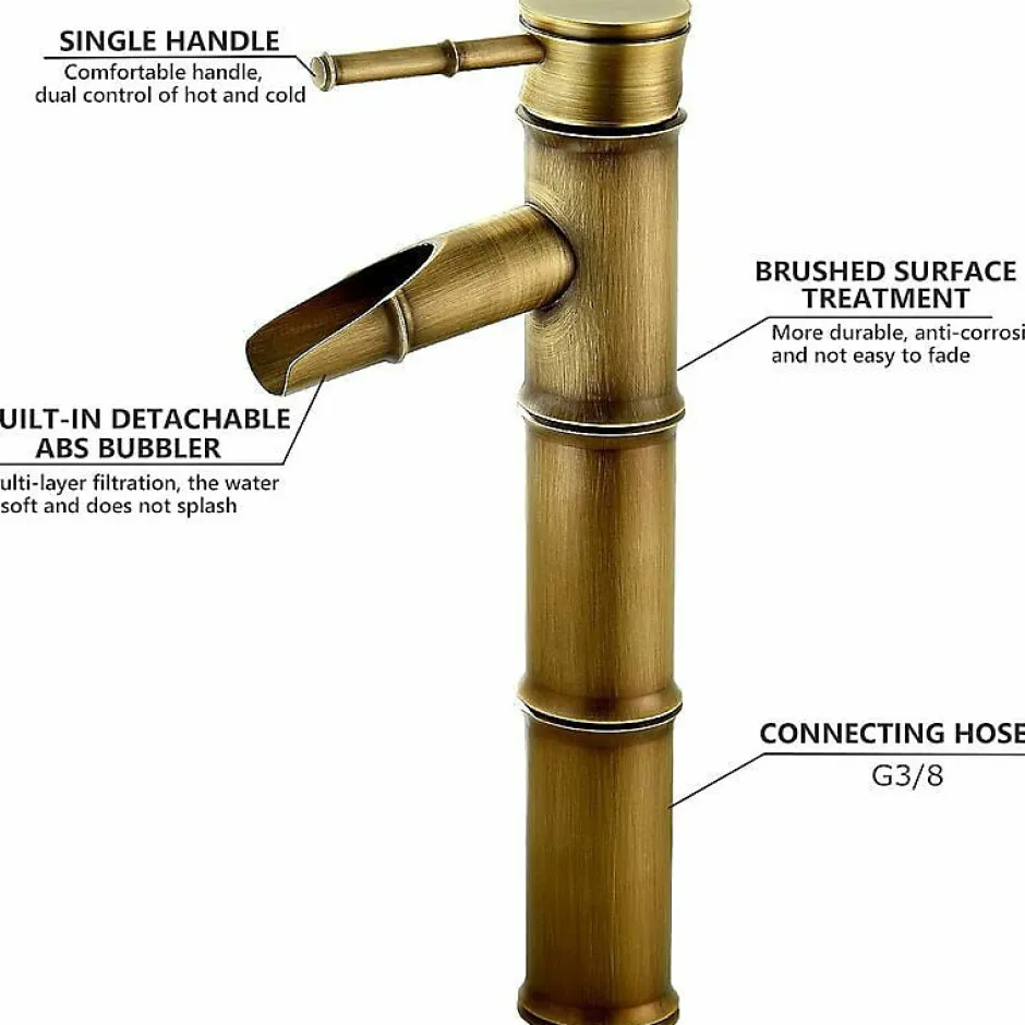 Deko Robinet haut en bambou, mitigeur de lavabo cascade, robinet d'eau chaude et froide à un trou, bec de déconnexion à 3 joints* Robinet Lavabo Et Vasque