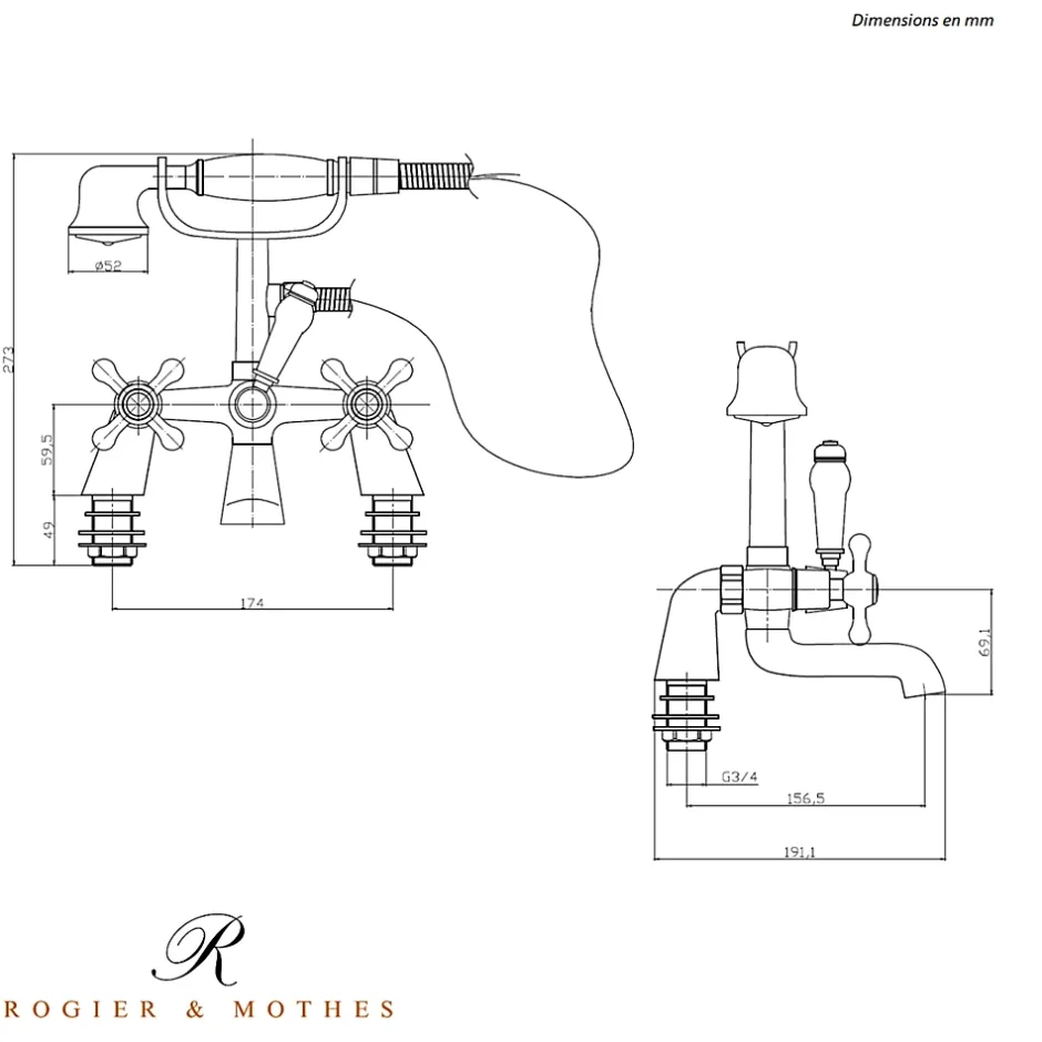 Generique Robinet melangeur baignoire retro sur plage VICTORIA