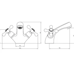 Rogier & Mothes Robinet melangeur lavabo retro ETHEL avec manettes croisillons